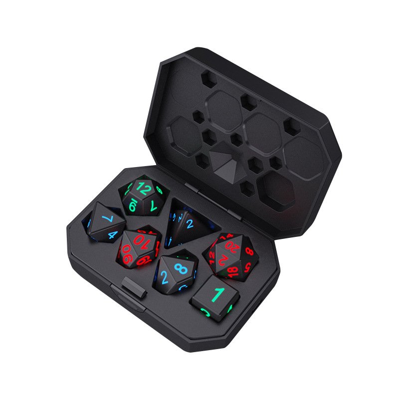 Light Up Colorful Dice Set Rechargeable LED DND Dice for D&D Party Games with Charging Box
