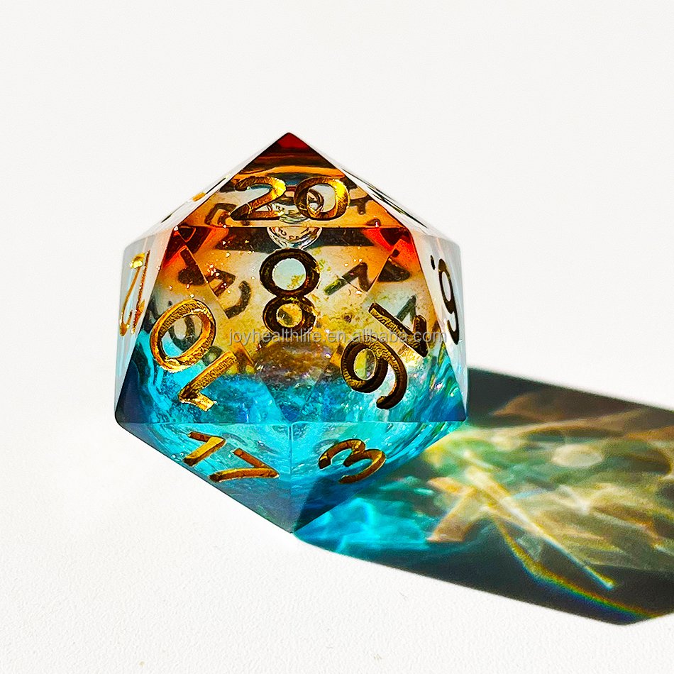 Desk Polyhedral Custom Dice DnD Handmade Sharp Edge Liquid Core Dice resin sharpedge dice d20 d10 7Set for rpg