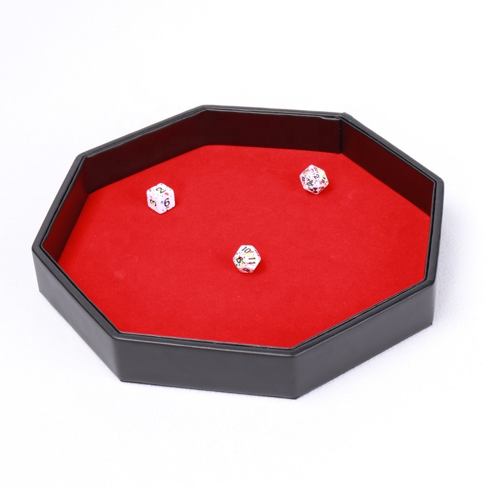 Customized Unique Durable Octagonal Dice Game Board Personalized Design Leather Storage Dice Tray