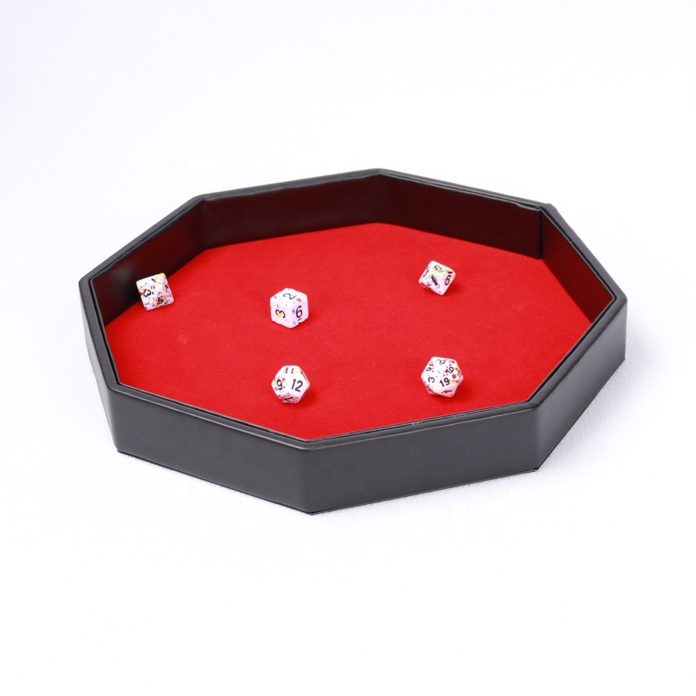 Customized Unique Durable Octagonal Dice Game Board Personalized Design Leather Storage Dice Tray