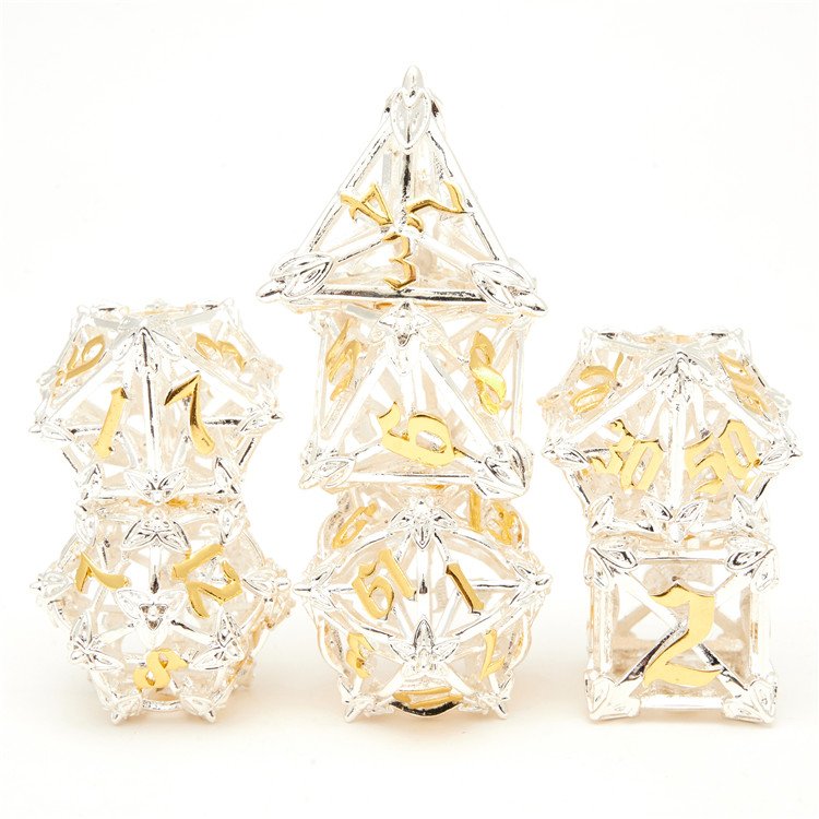 New Hot Sale d&d Polyhedron 7-eyed Monster Hollow Dice Dungeons and Dragons Custom metal rpg dnd Dice set sharp dice