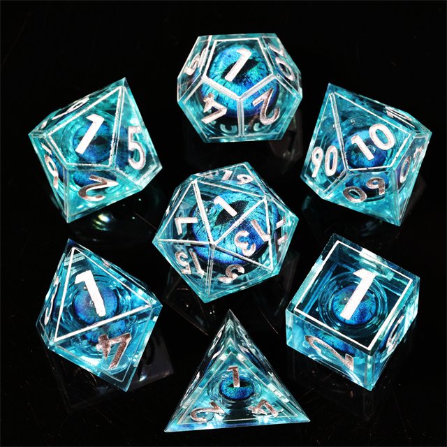 MINI PLANET Handmade Resin Polyhedral Dice Set Dragon Eye Dragon Dungeon DND Liquid Core with Sharp Edge for Board Game RPG