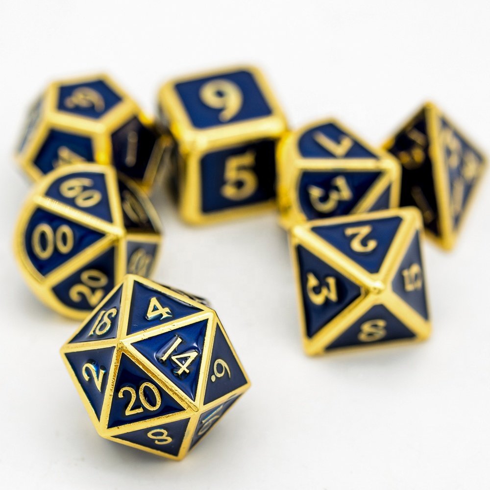 Udixi Polyhedral custom logo rpg dungeons and dragons metal dice game set Plating Sapphire Enamel