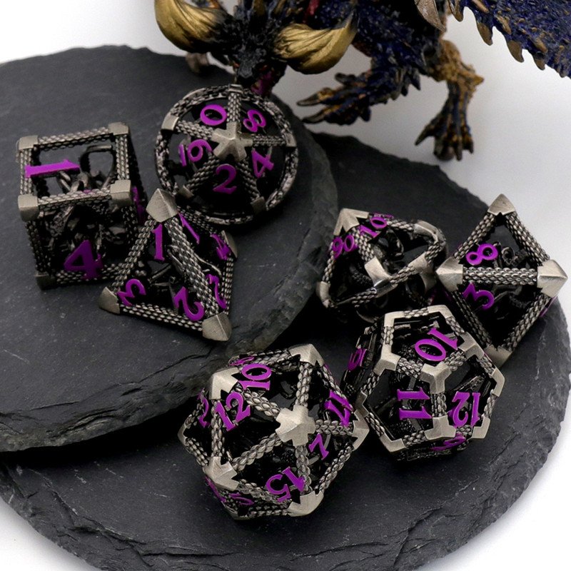 MINI PLANET 3D Octopus Metal DND Dice Set For TRPG Dungeons&Dragons Game Polyhedral Metal Hollow Dice Set Custom DND Dice Metal