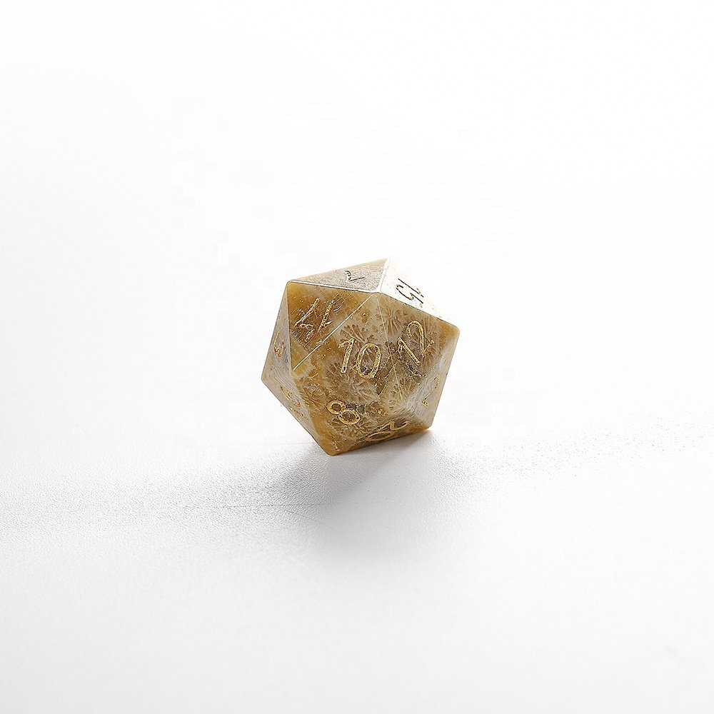 Custom Logo DND Dice Natural Stone Dice Set RPG Coral Fossil Dice For Dungeons And Dragons RPG