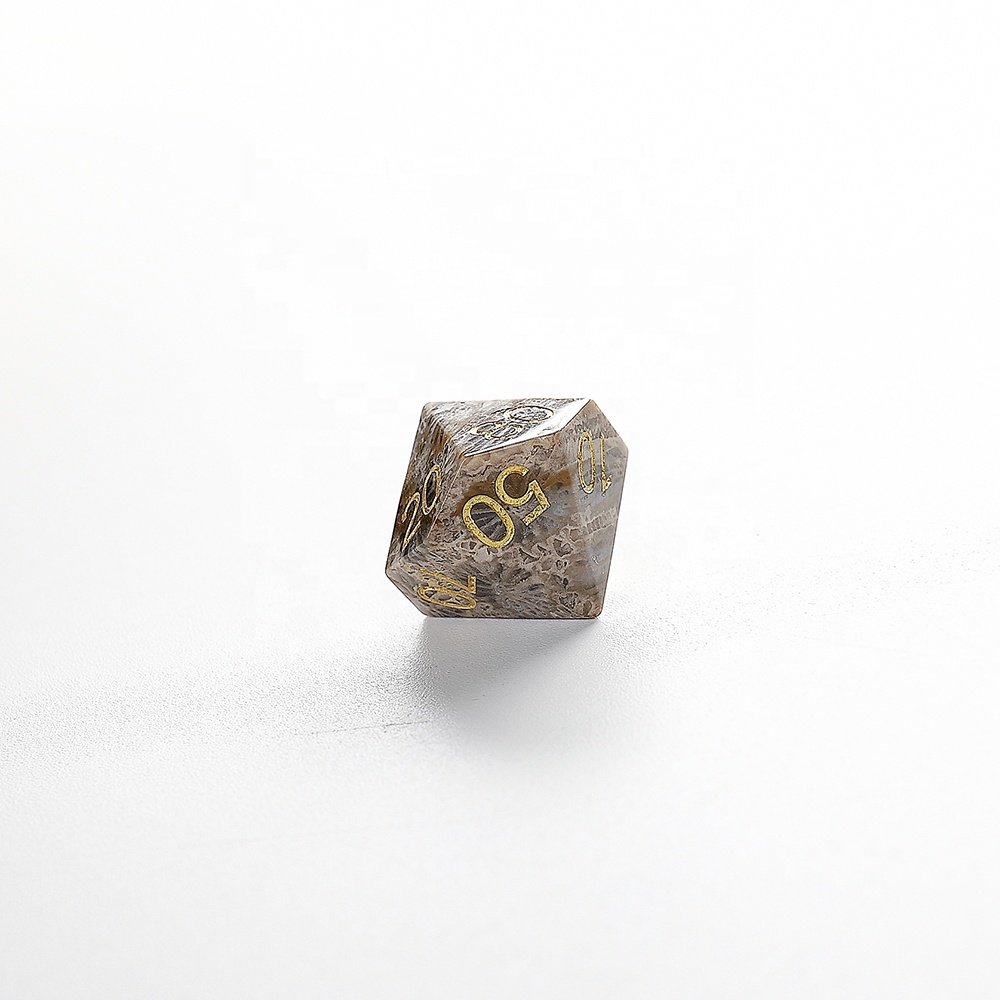 Custom Logo DND Dice Natural Stone Dice Set RPG Coral Fossil Dice For Dungeons And Dragons RPG