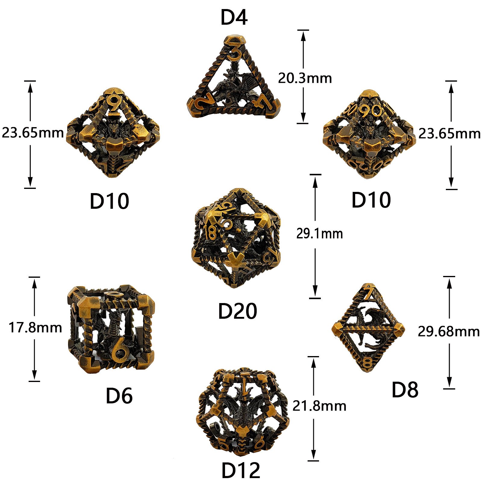 Factory wholesale 7pcs DND Metal Hollow Dice Set - Unique Dragon Hollow Design For Role Playing Games