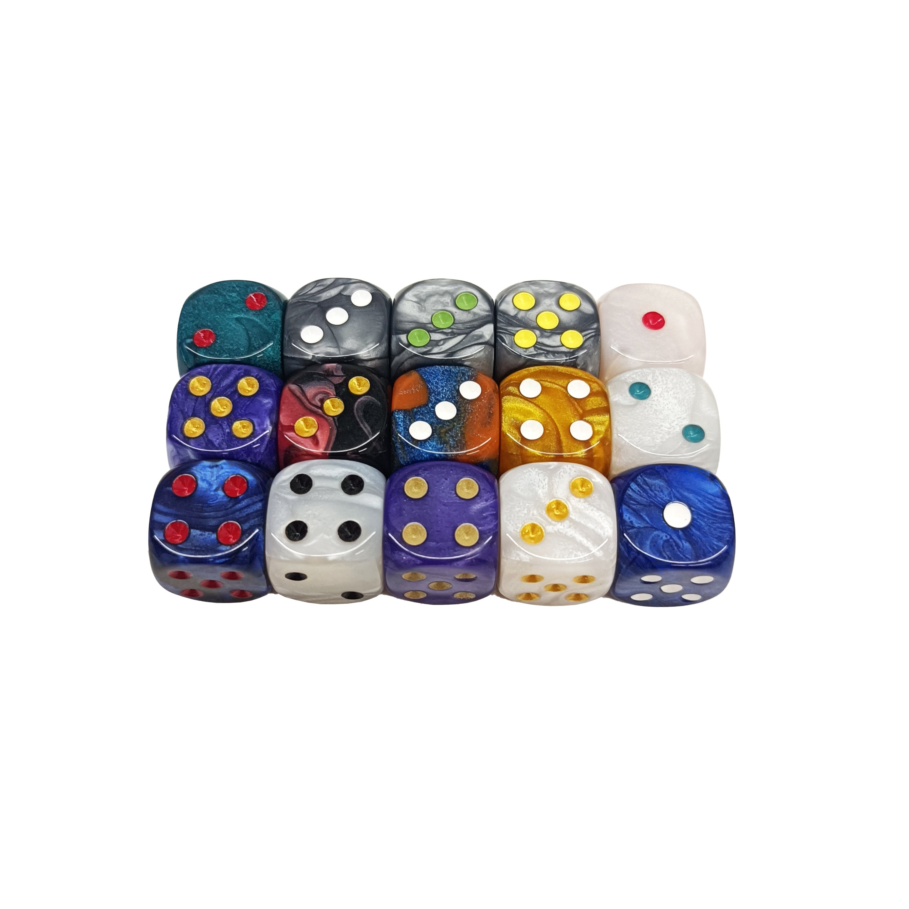 16mm Marble and Pearlized Color Acrylic Dice D6 Resin Polyhedral Square & Round for Board & DND Games Promotional Usage