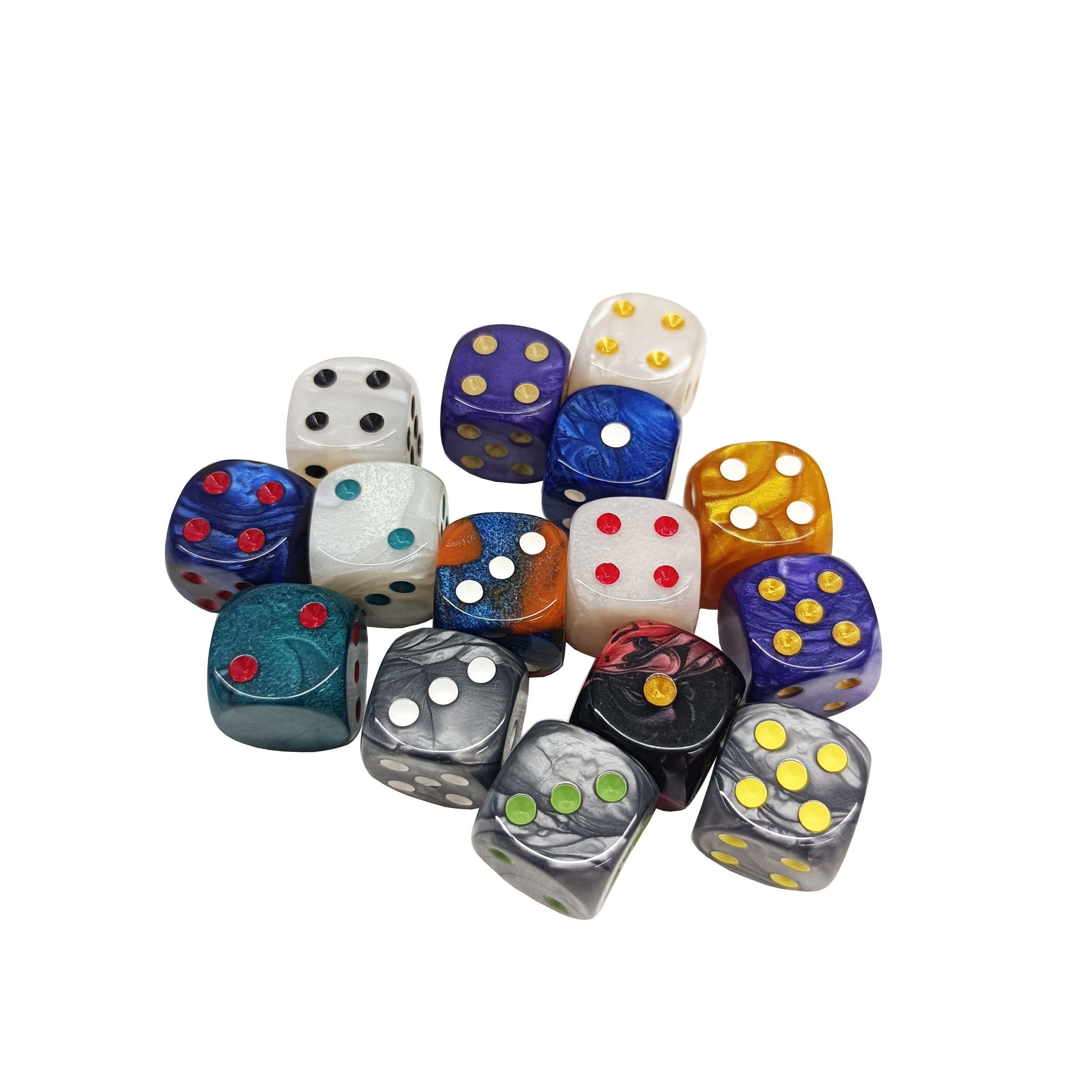 16mm Marble and Pearlized Color Acrylic Dice D6 Resin Polyhedral Square & Round for Board & DND Games Promotional Usage