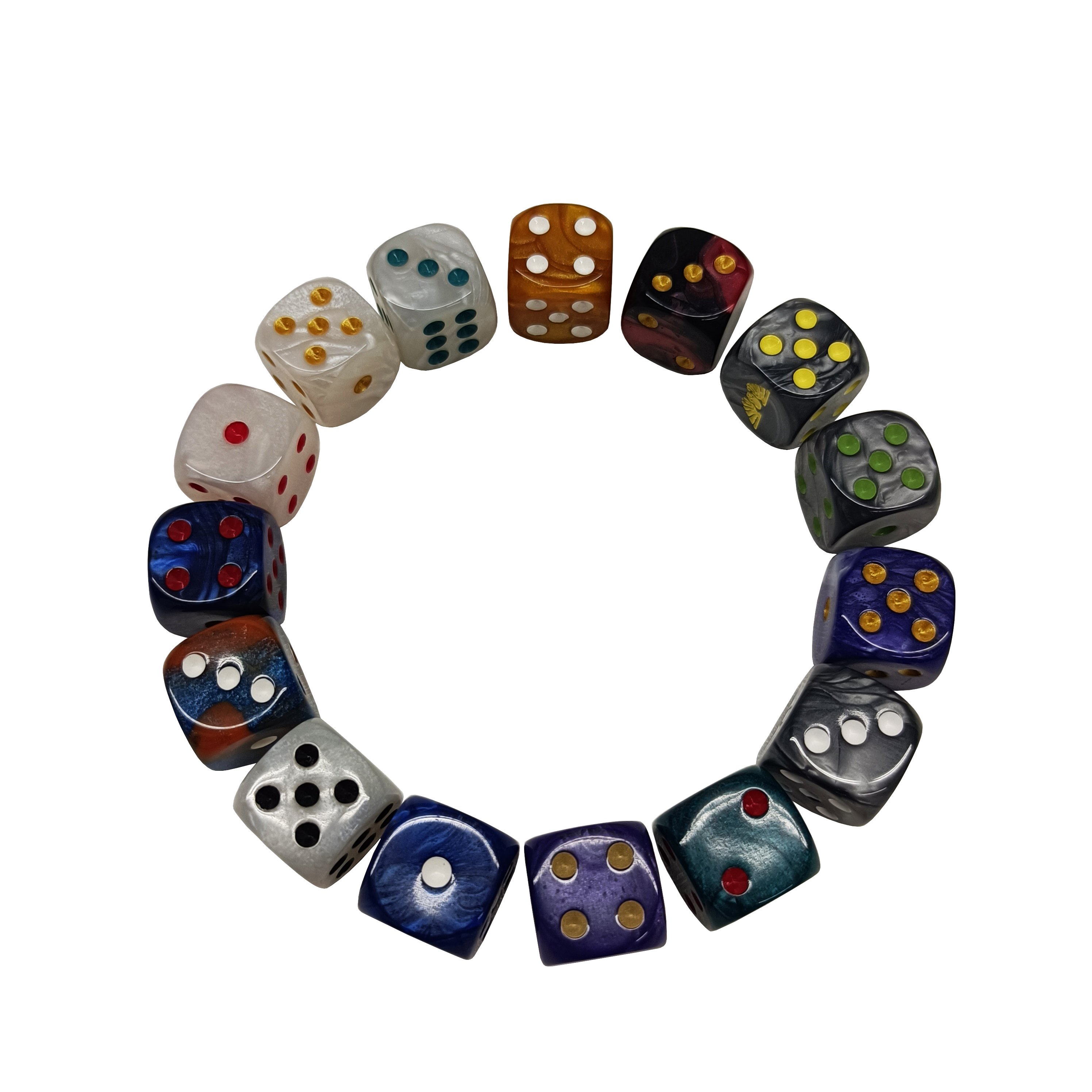 16mm Marble and Pearlized Color Acrylic Dice D6 Resin Polyhedral Square & Round for Board & DND Games Promotional Usage