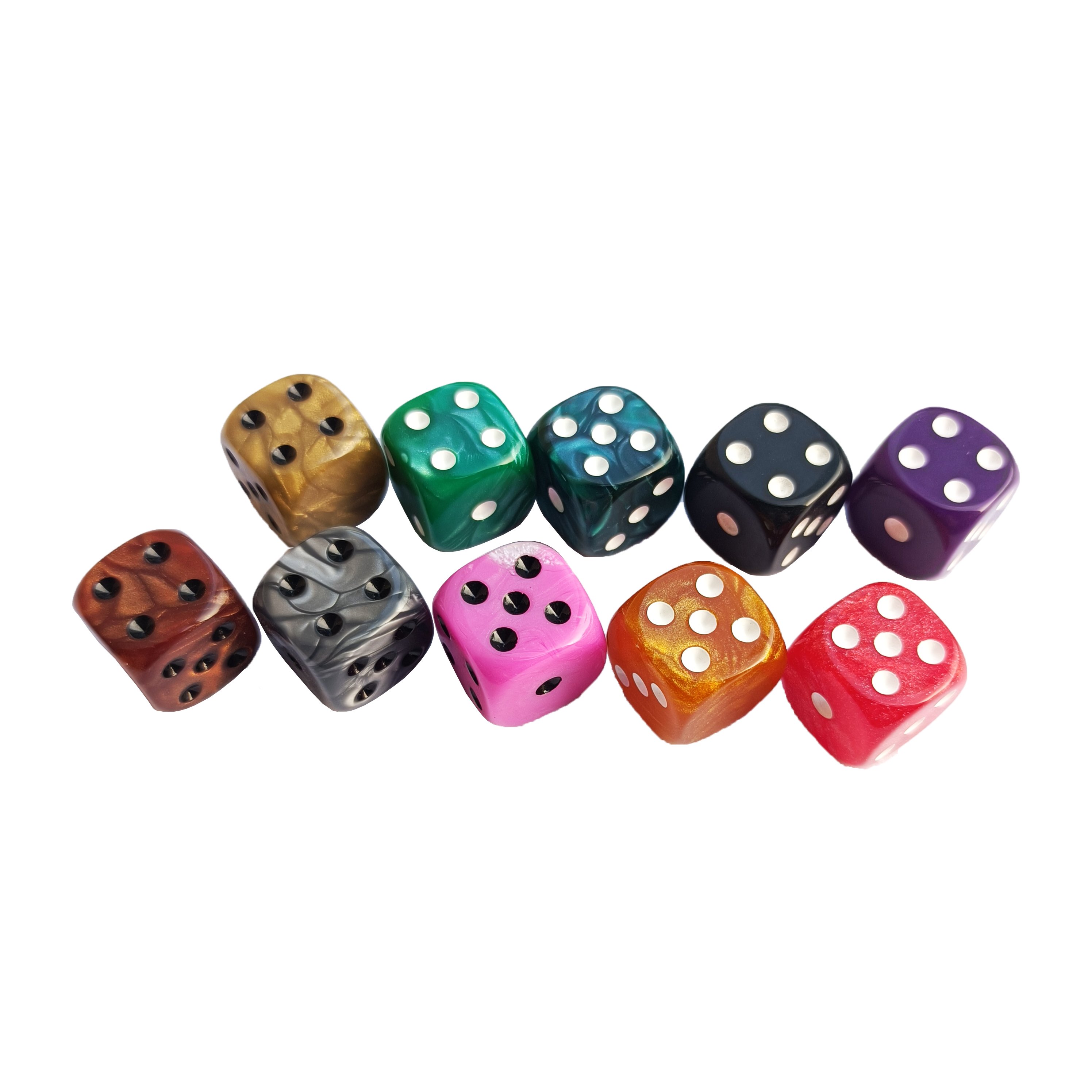 16mm Marble and Pearlized Color Acrylic Dice D6 Resin Polyhedral Square & Round for Board & DND Games Promotional Usage