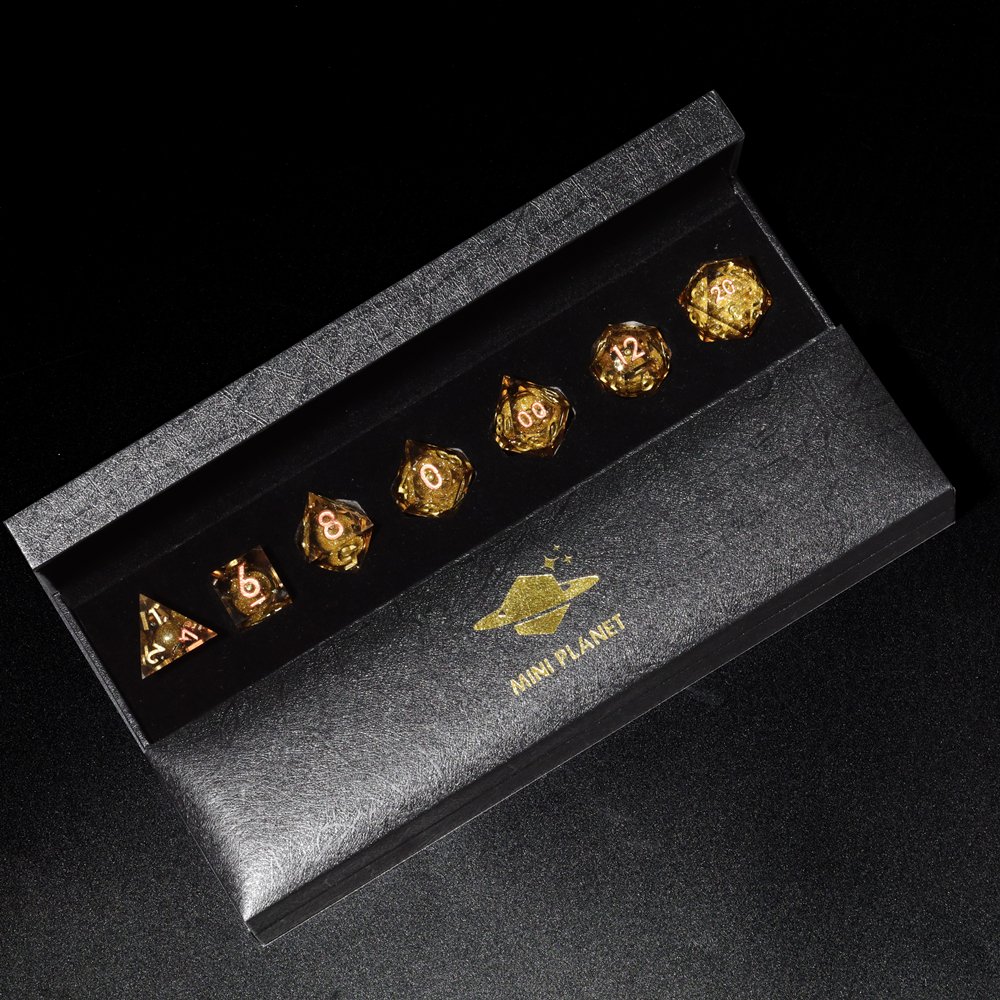 MINI PLANET Liquid Core Dice With Sharp Edges DND Dice Set 7pcs For TRPG Handmade Polyhedral Dice Set Custom and Wholesale D20