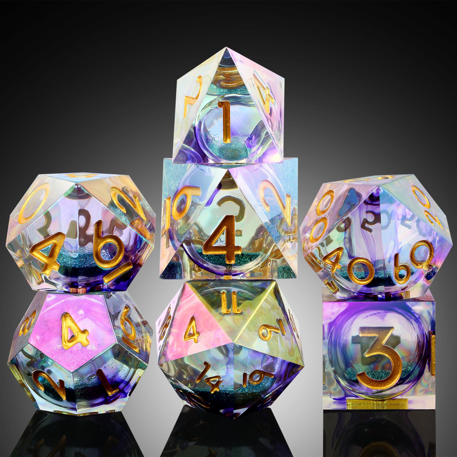Custom Dnd Roll Dice Handmade Sharp Edge Resin Dice Liquid Core Dice Set D&D D4 D6 D8 D10 D100 D12 D20 for Dungeons and Dragons