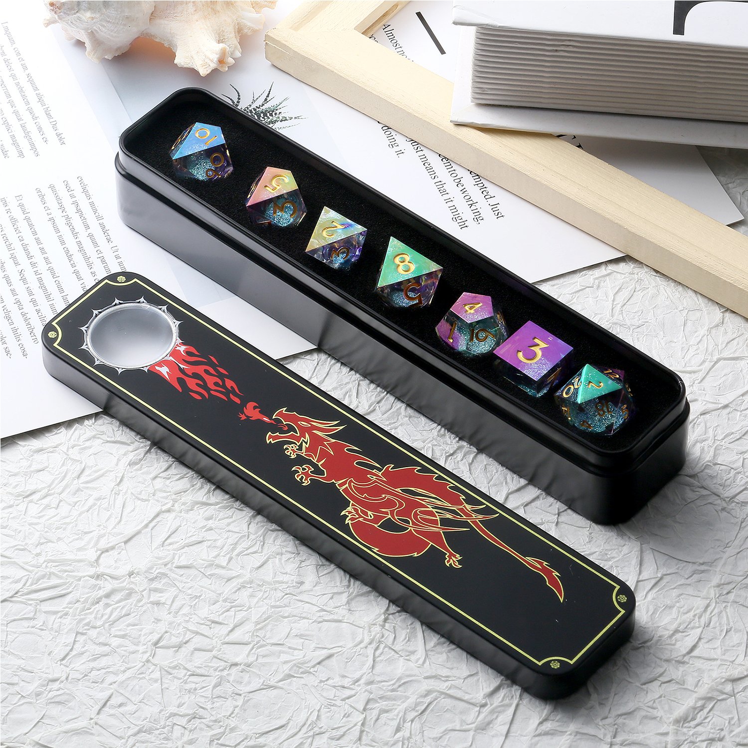 Custom Dnd Roll Dice Handmade Sharp Edge Resin Dice Liquid Core Dice Set D&D D4 D6 D8 D10 D100 D12 D20 for Dungeons and Dragons