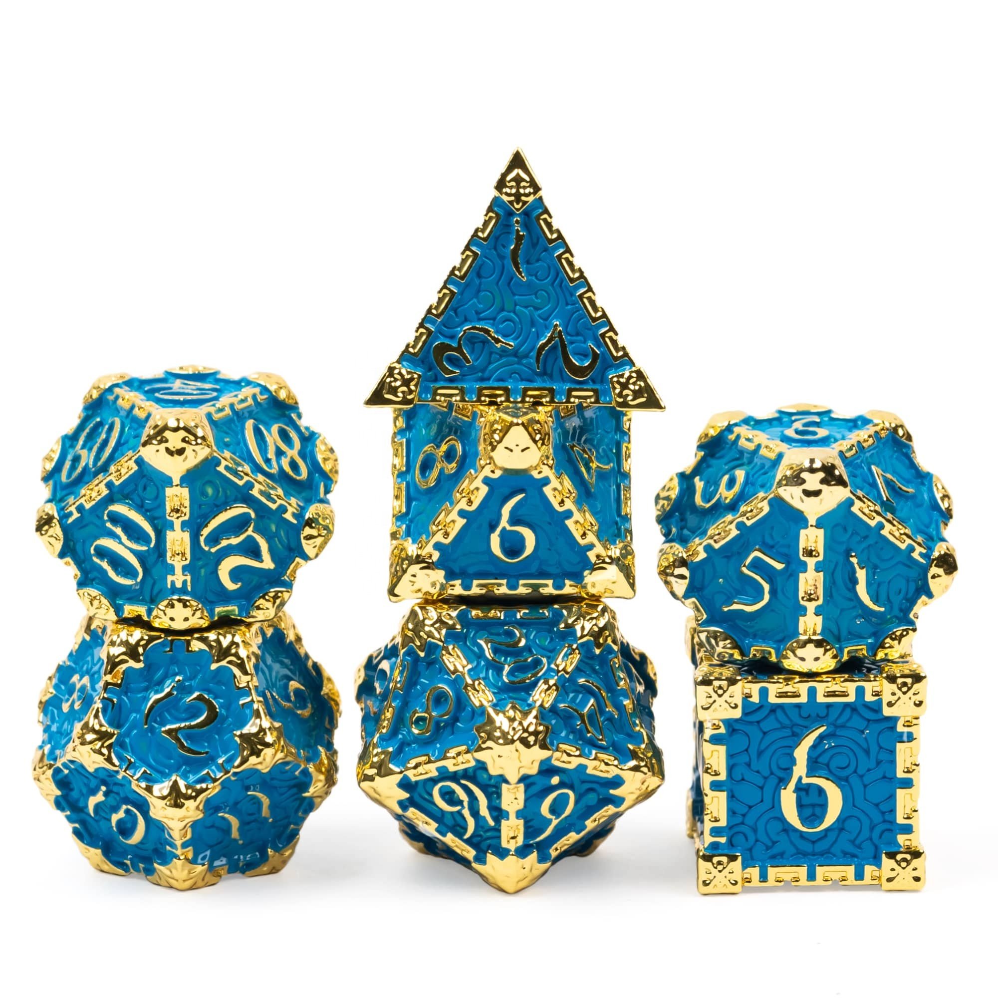 Udixi Polyhedral custom logo rpg dungeons and dragons metal dice game set gold&blue
