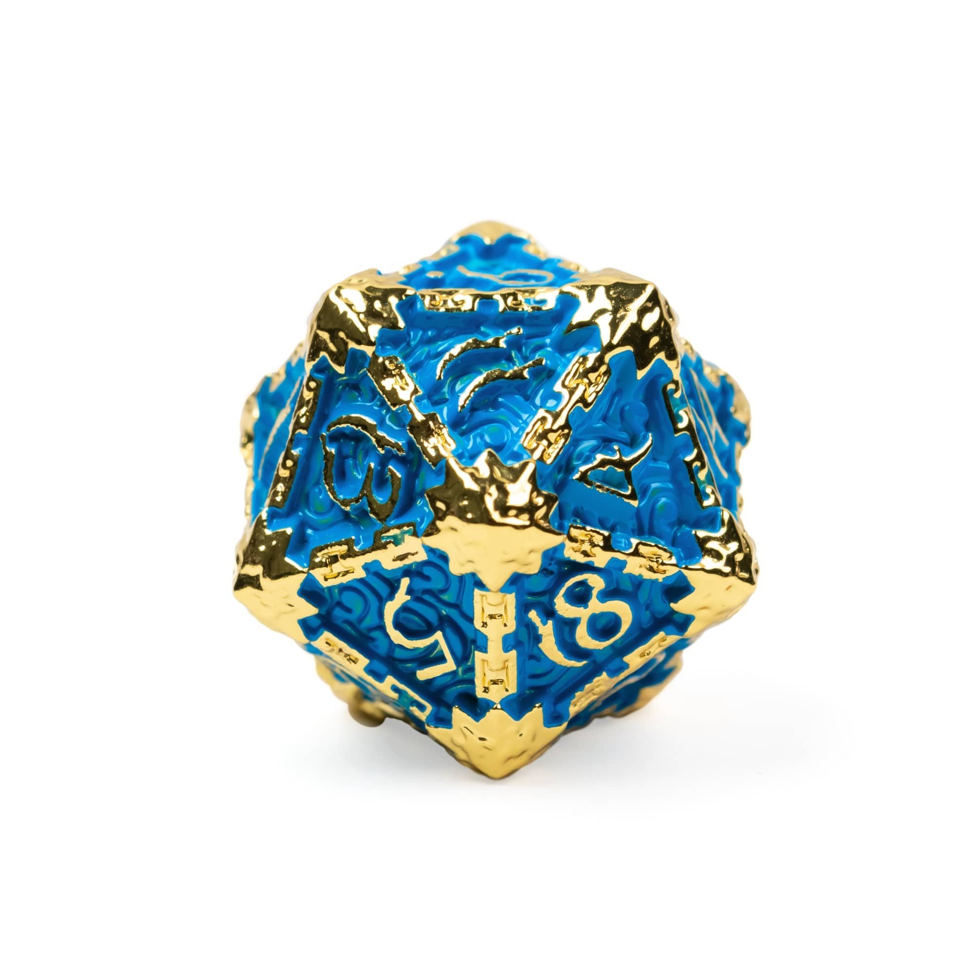 Udixi Polyhedral custom logo rpg dungeons and dragons metal dice game set gold&blue