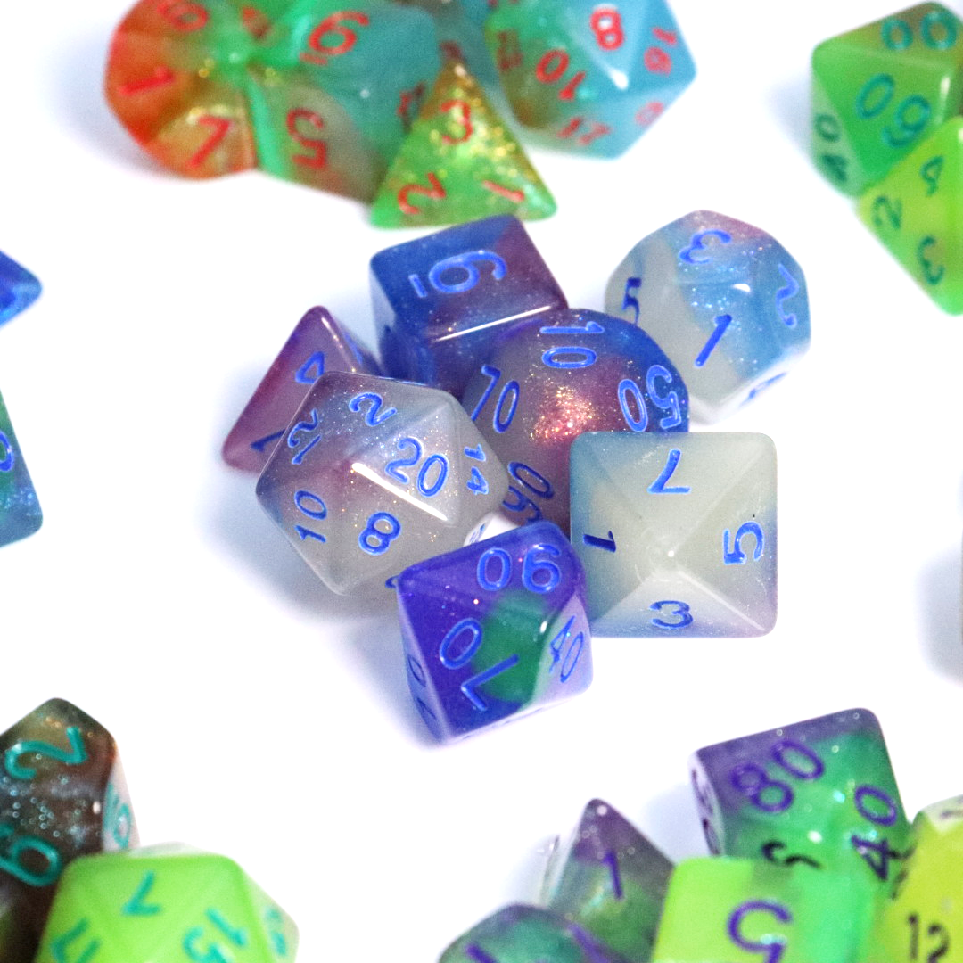 7pcs per set DND PRTG Polyhedron digital dice luminous fluorescent shinny dices set