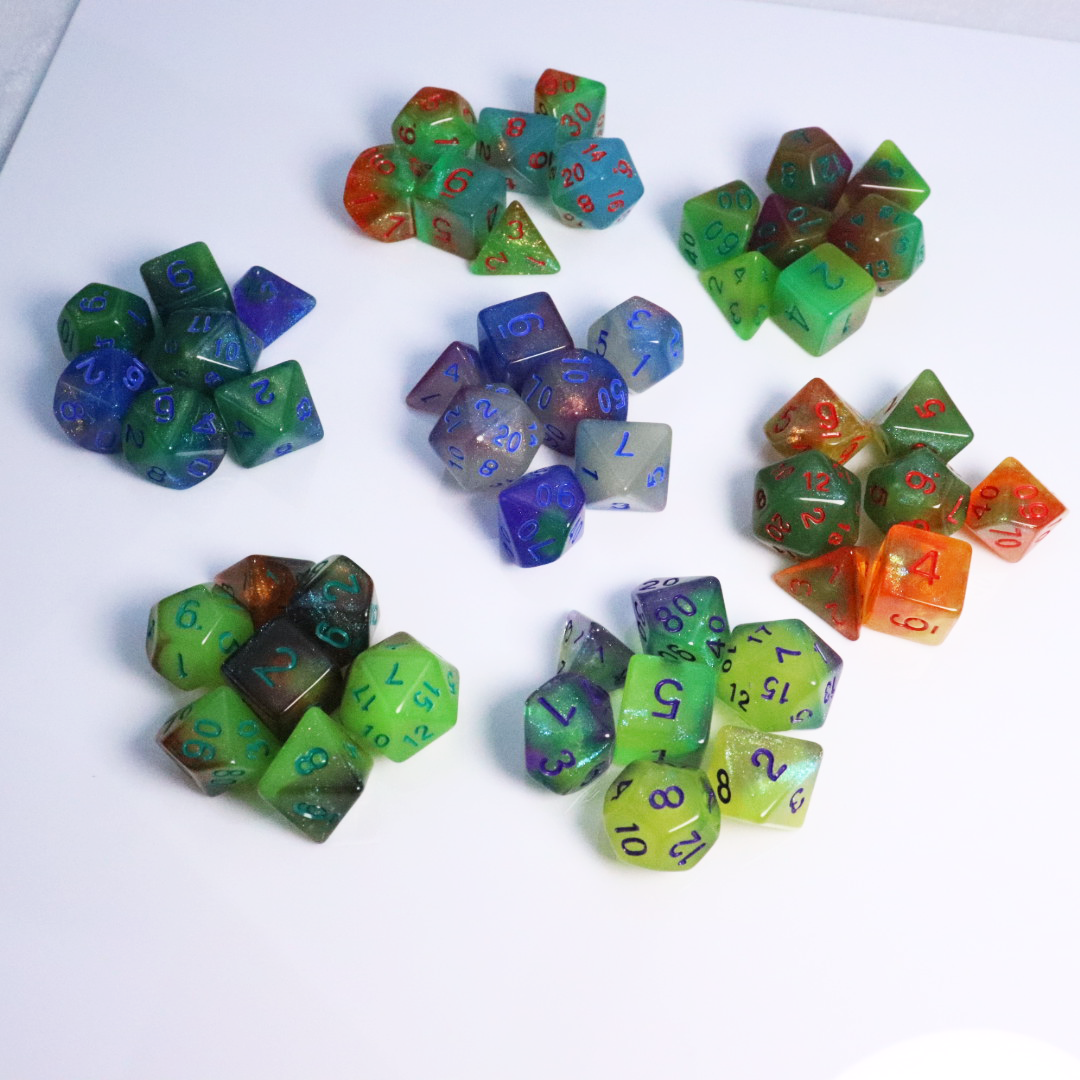 7pcs per set DND PRTG Polyhedron digital dice luminous fluorescent shinny dices set