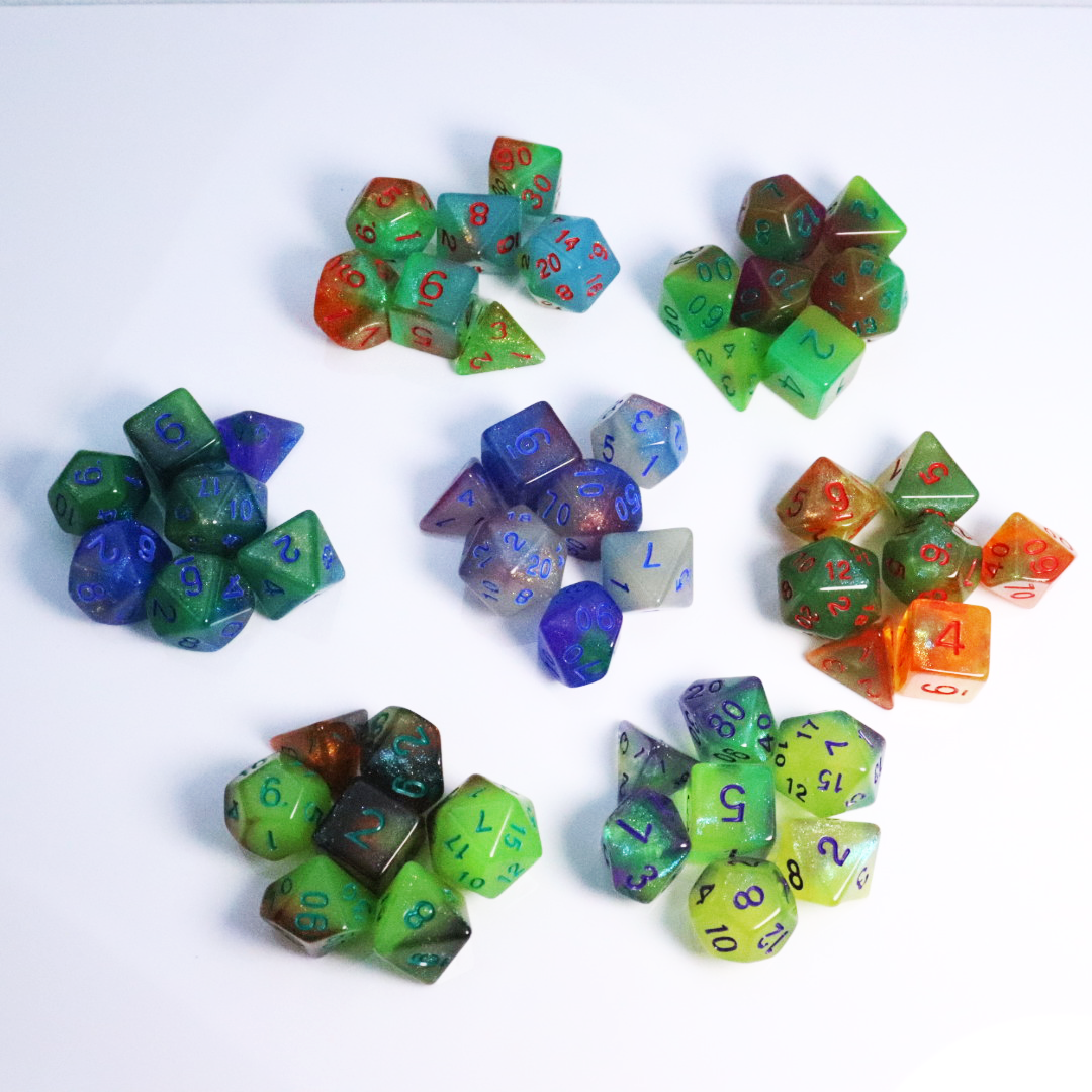 7pcs per set DND PRTG Polyhedron digital dice luminous fluorescent shinny dices set