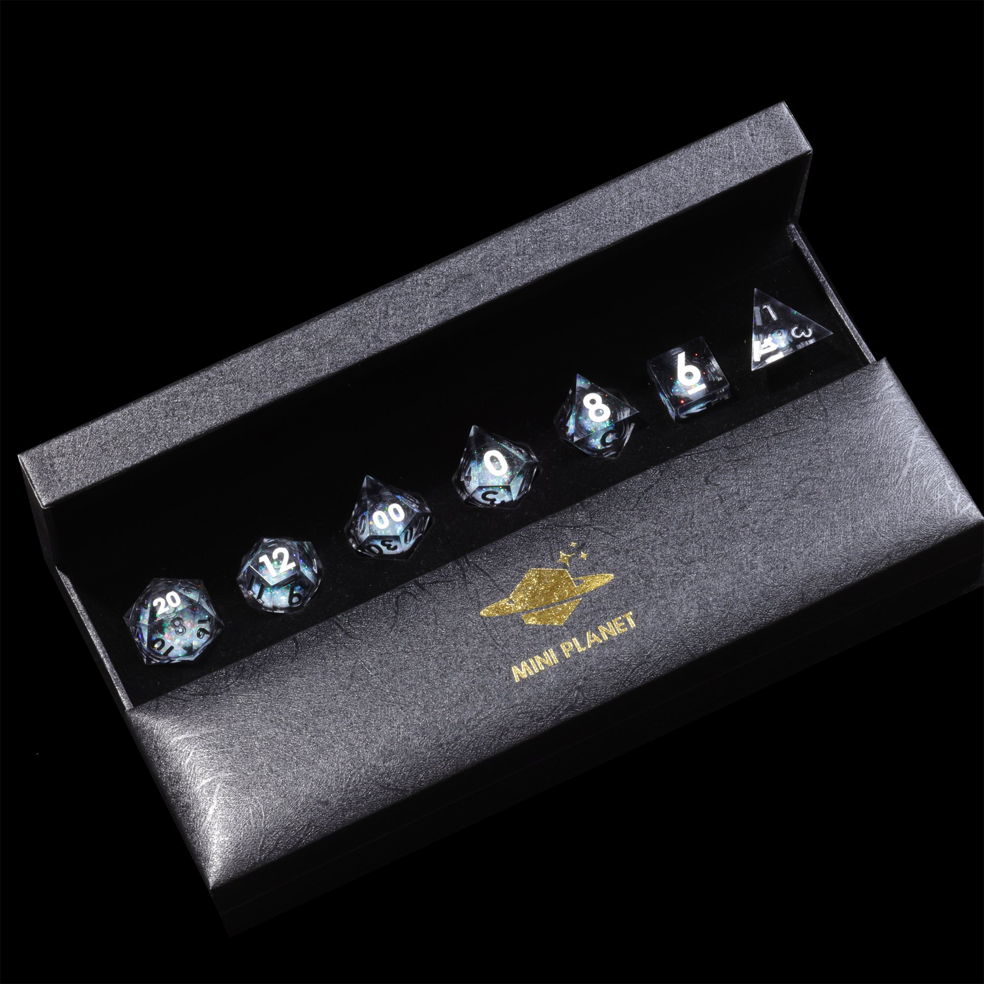 MINI PLANET Polyhedral Liquid Core Dice For TRPG Board Game DND Dice Set 7pcs Wholesale Custom Resin Dice With Sharp edges Games