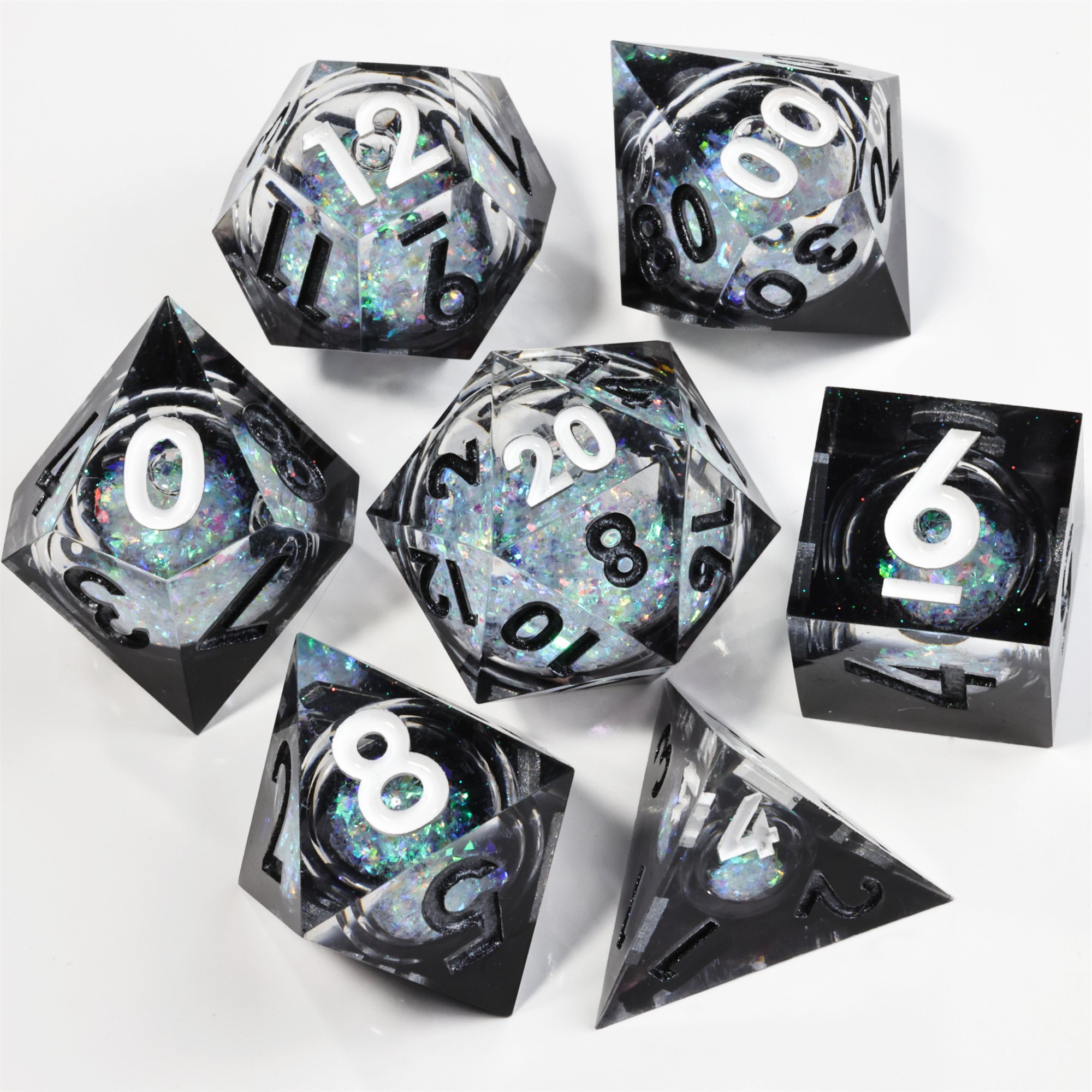 MINI PLANET Polyhedral Liquid Core Dice For TRPG Board Game DND Dice Set 7pcs Wholesale Custom Resin Dice With Sharp edges Games