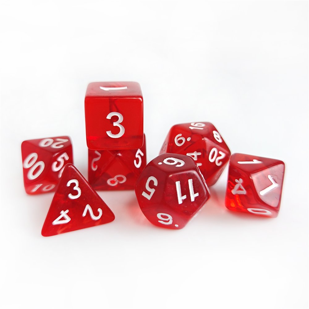 7pcs Polyhedral Acrylic DND Dice Set for Dungeons and Dragons RPG Board Games Custom Plastic Red Transparent Dice Set