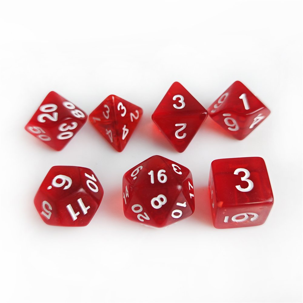 7pcs Polyhedral Acrylic DND Dice Set for Dungeons and Dragons RPG Board Games Custom Plastic Red Transparent Dice Set