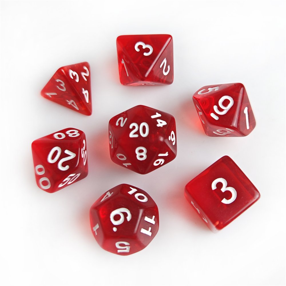 7pcs Polyhedral Acrylic DND Dice Set for Dungeons and Dragons RPG Board Games Custom Plastic Red Transparent Dice Set