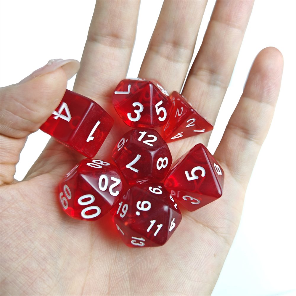 7pcs Polyhedral Acrylic DND Dice Set for Dungeons and Dragons RPG Board Games Custom Plastic Red Transparent Dice Set