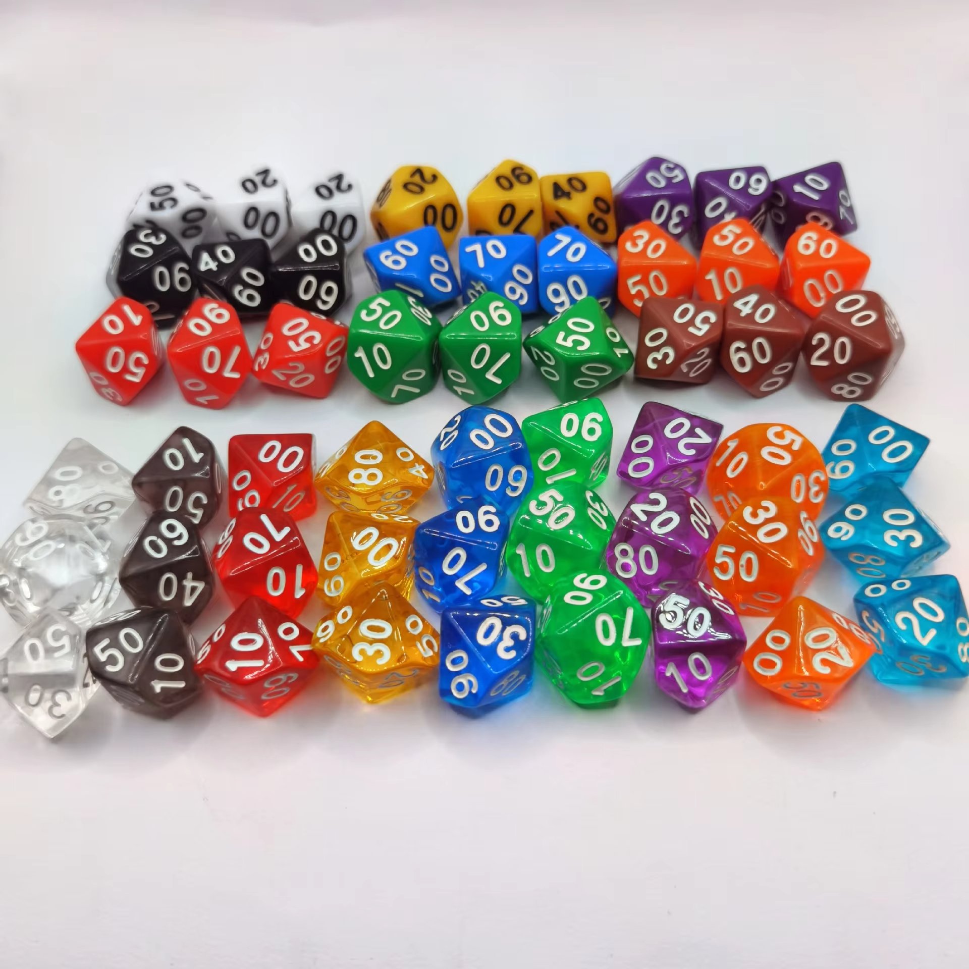 Acrylic dice 10-sided digital game polyhedron dice transparent solid color multi-color dice game accessories wholesale