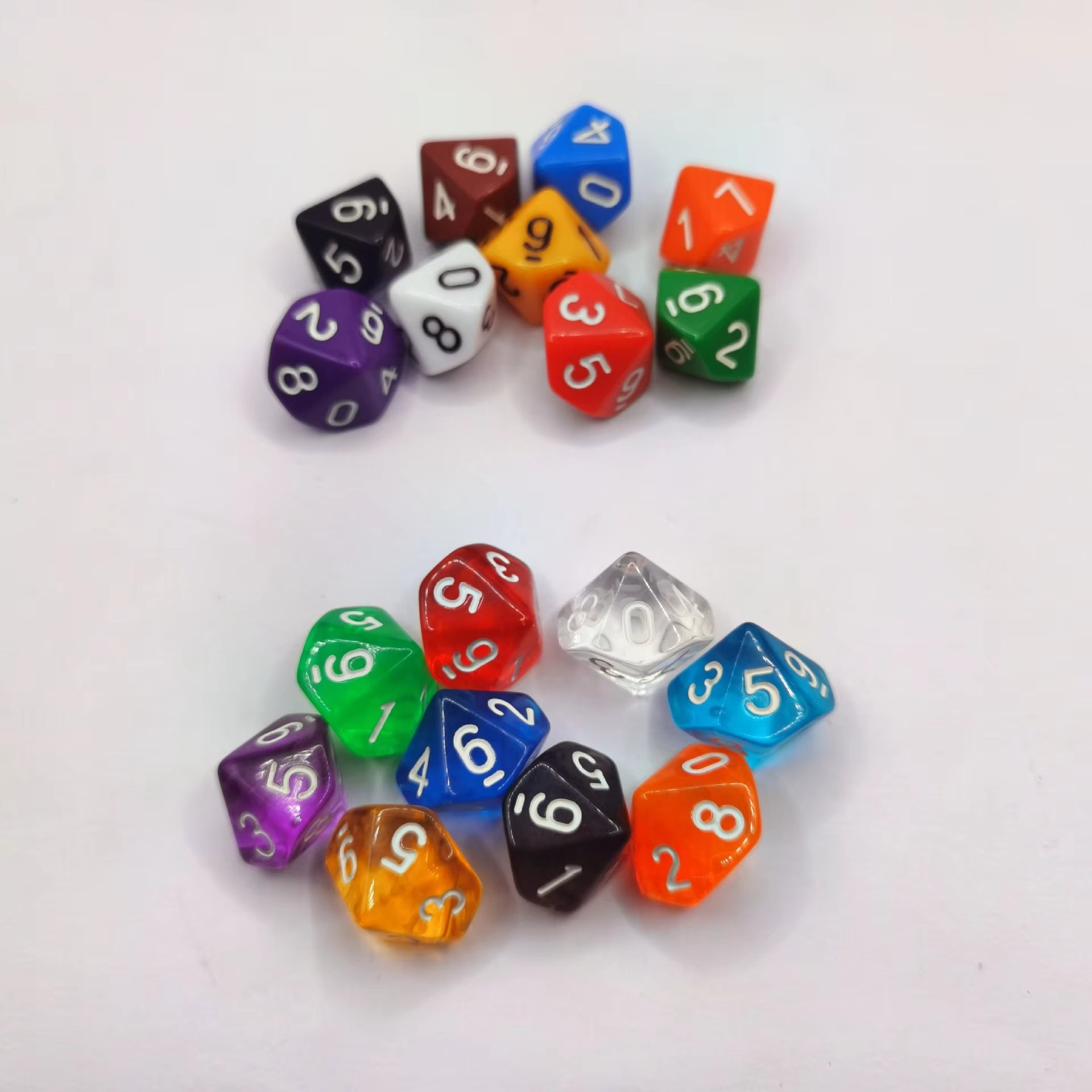 Acrylic dice 10-sided digital game polyhedron dice transparent solid color multi-color dice game accessories wholesale