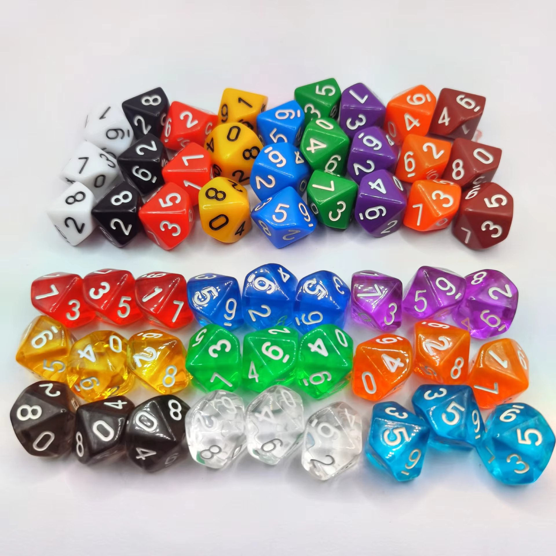 Acrylic dice 10-sided digital game polyhedron dice transparent solid color multi-color dice game accessories wholesale