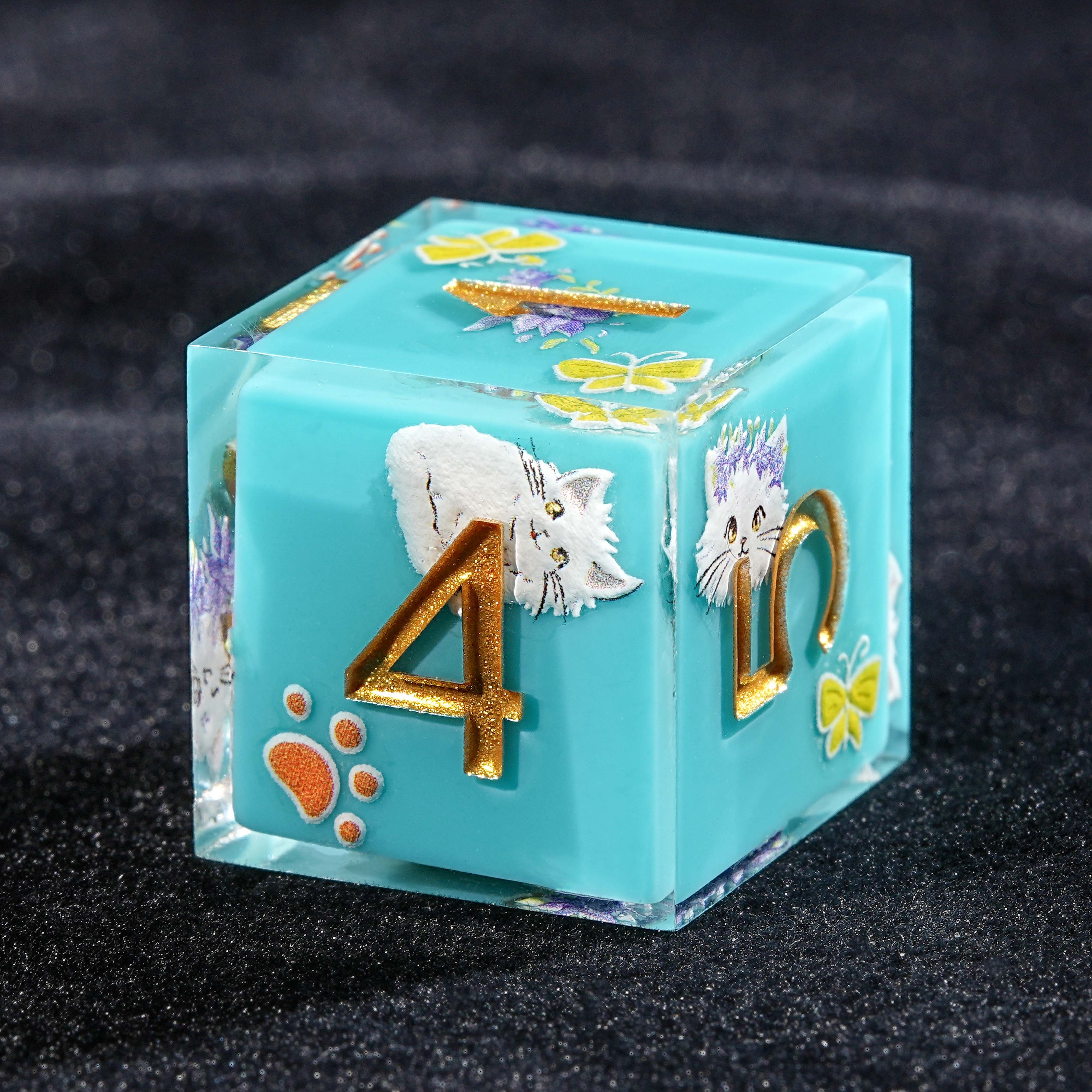7Pcs Blue & White Cat Dice Resin Polyhedral Dice For DND Role Games Playing Collection Set