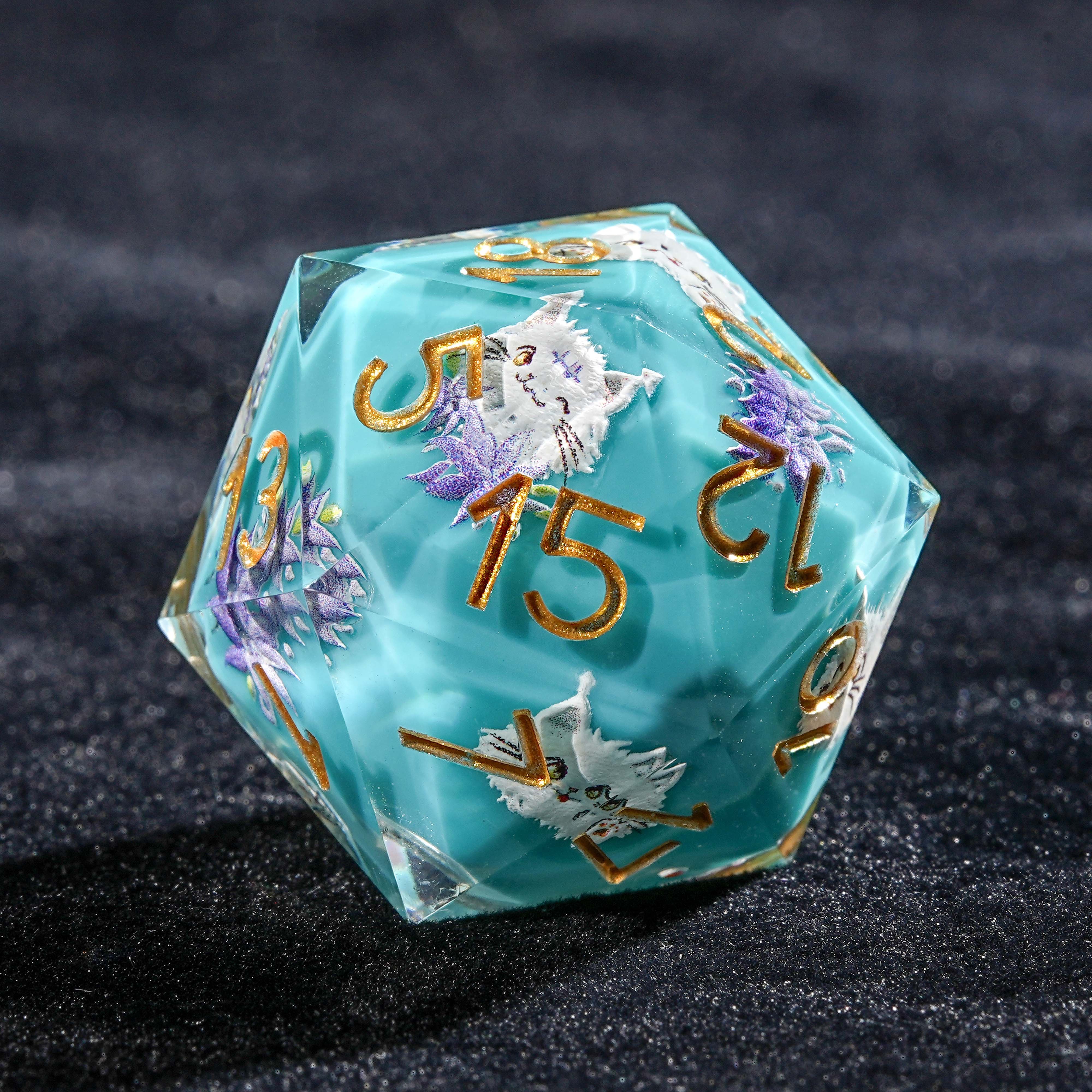 7Pcs Blue & White Cat Dice Resin Polyhedral Dice For DND Role Games Playing Collection Set