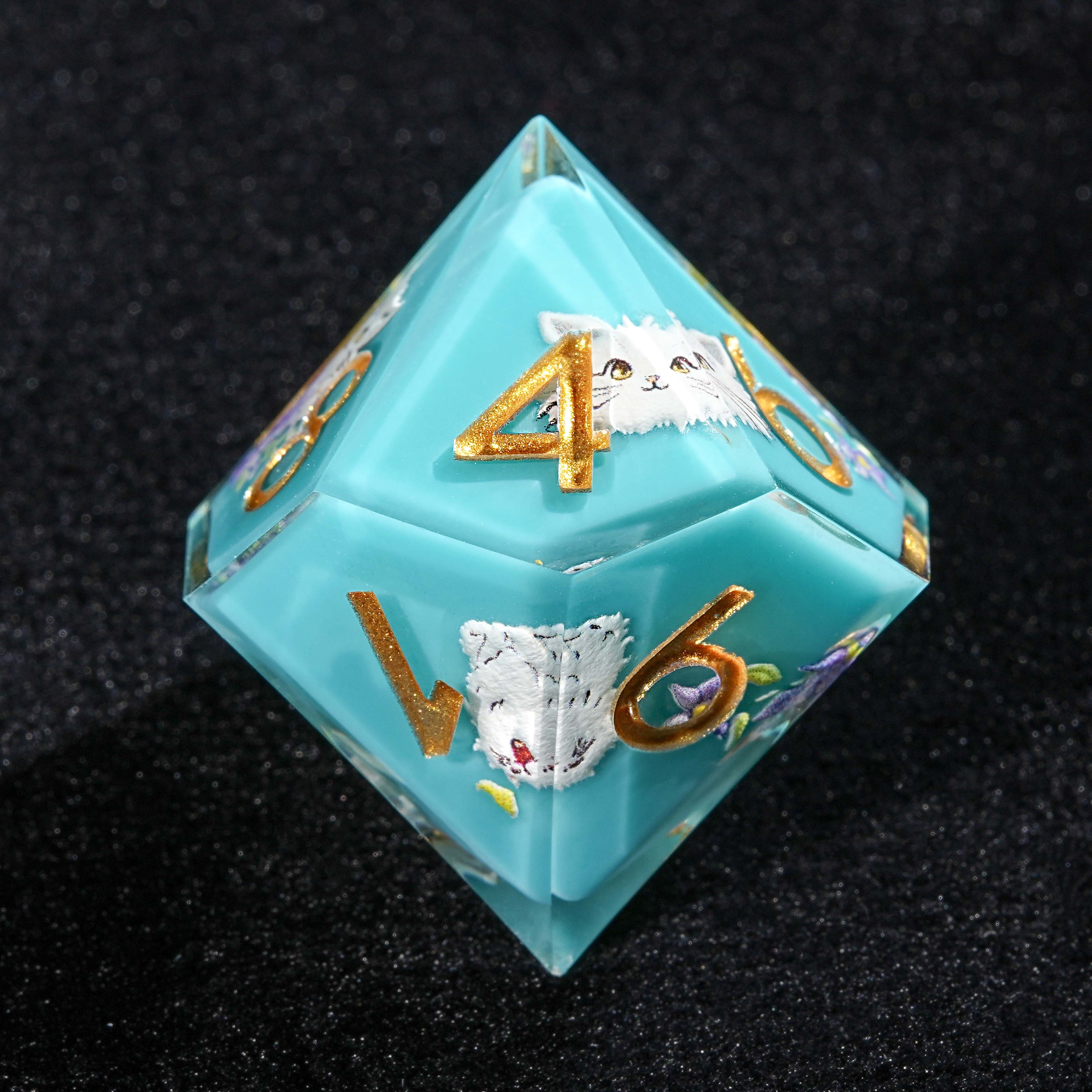 7Pcs Blue & White Cat Dice Resin Polyhedral Dice For DND Role Games Playing Collection Set