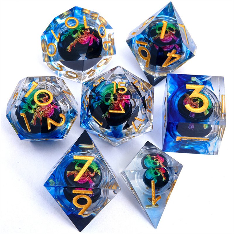 Dnd game player's beautiful and popular Christmas liquid core resin sharp edge dice set