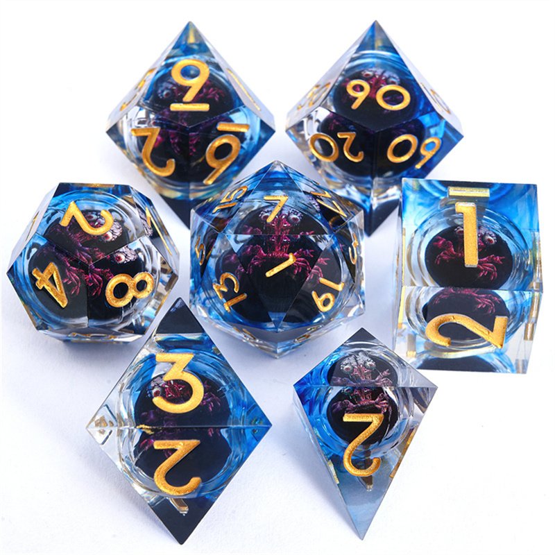 Dnd game player's beautiful and popular Christmas liquid core resin sharp edge dice set