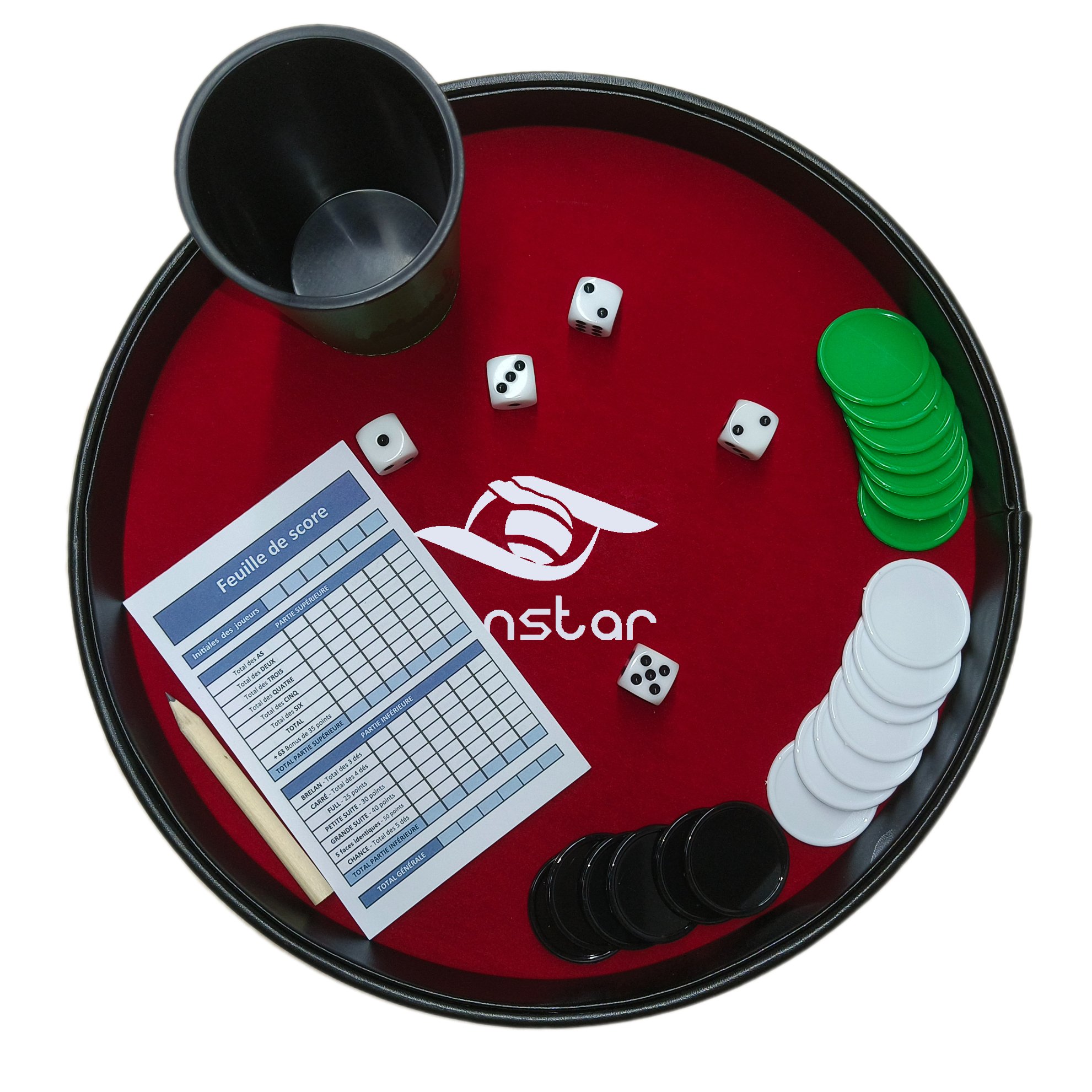 2024 Wholesale PU Leather Covered Velvet Inner Rolling Dice Tray Custom Logo Round Shape Board Game PU Leather Storage Dice Tray