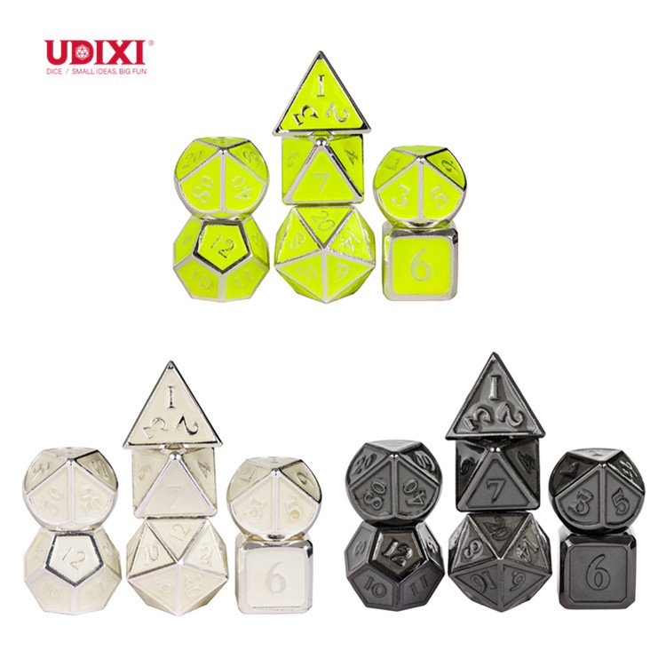 Udixi dnd Glow in the Dark Metal Dice Enamel with Metal Box Dungeons and Dragons board game