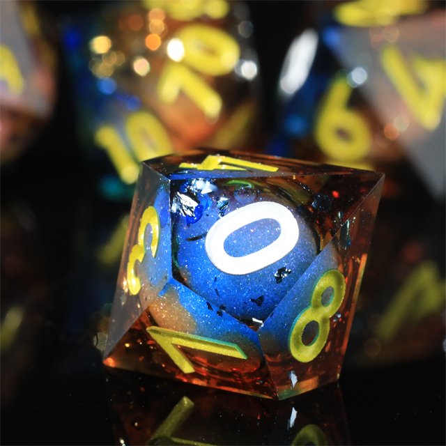 Mini Planet Custom Handmade Resin Dragon and Dungeon DND RPG Dice Set Sharp Edges Polyhedral Board Game Dice