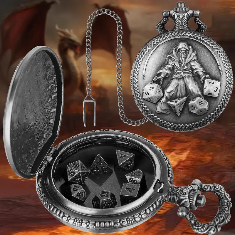 Dungeons And Dragons Gifts Custom Pocket Watch Empty Pocket Watch Dnd Mini Dice Sets Metal Dice Dice Locket Bronze Watch Case