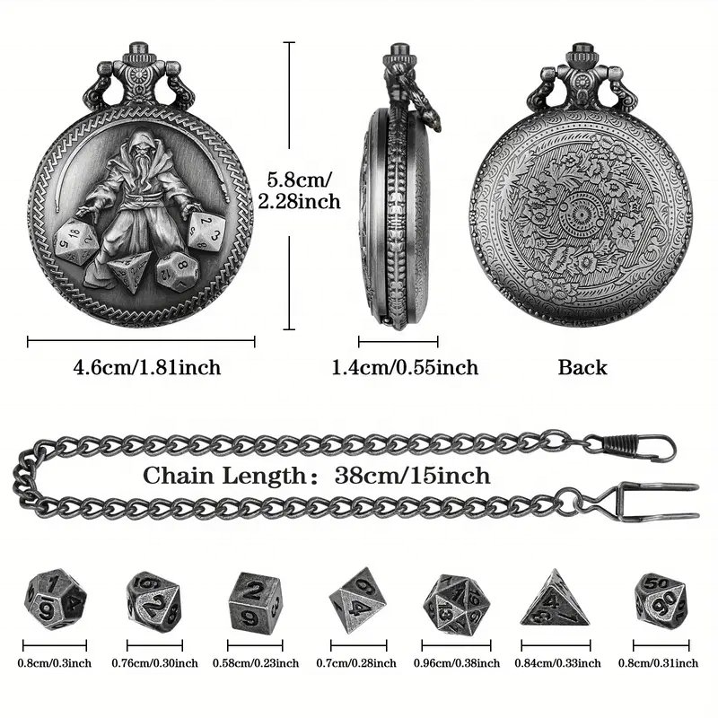 Dungeons And Dragons Gifts Custom Pocket Watch Empty Pocket Watch Dnd Mini Dice Sets Metal Dice Dice Locket Bronze Watch Case