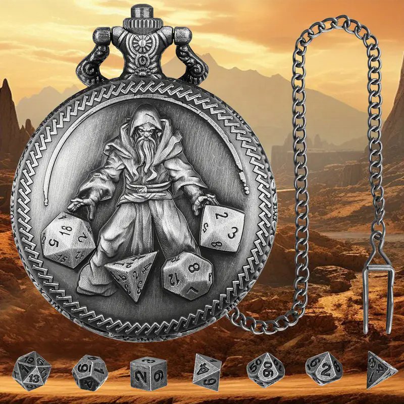 Dungeons And Dragons Gifts Custom Pocket Watch Empty Pocket Watch Dnd Mini Dice Sets Metal Dice Dice Locket Bronze Watch Case