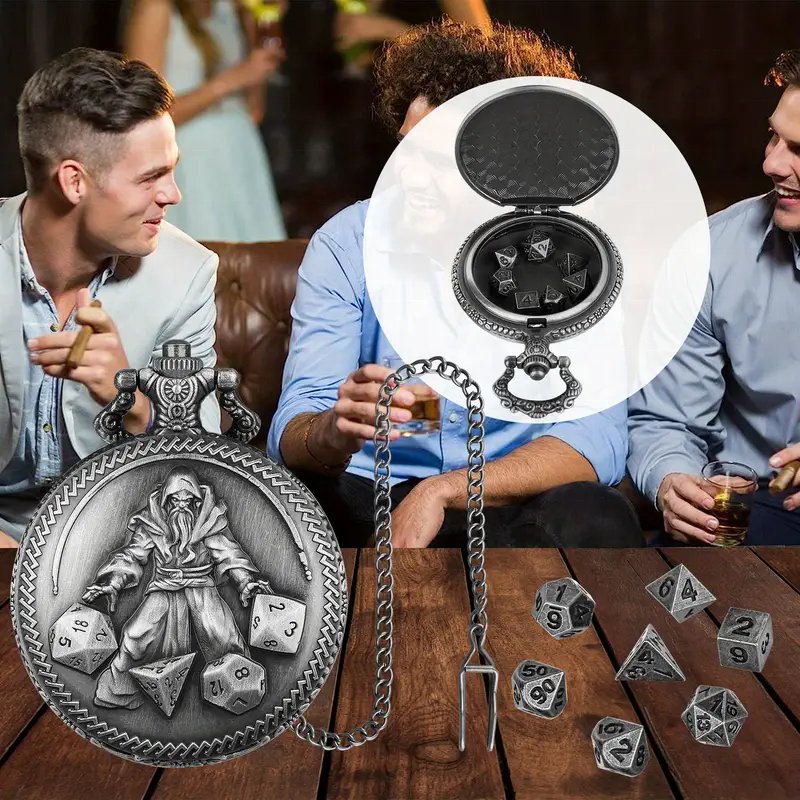 Dungeons And Dragons Gifts Custom Pocket Watch Empty Pocket Watch Dnd Mini Dice Sets Metal Dice Dice Locket Bronze Watch Case