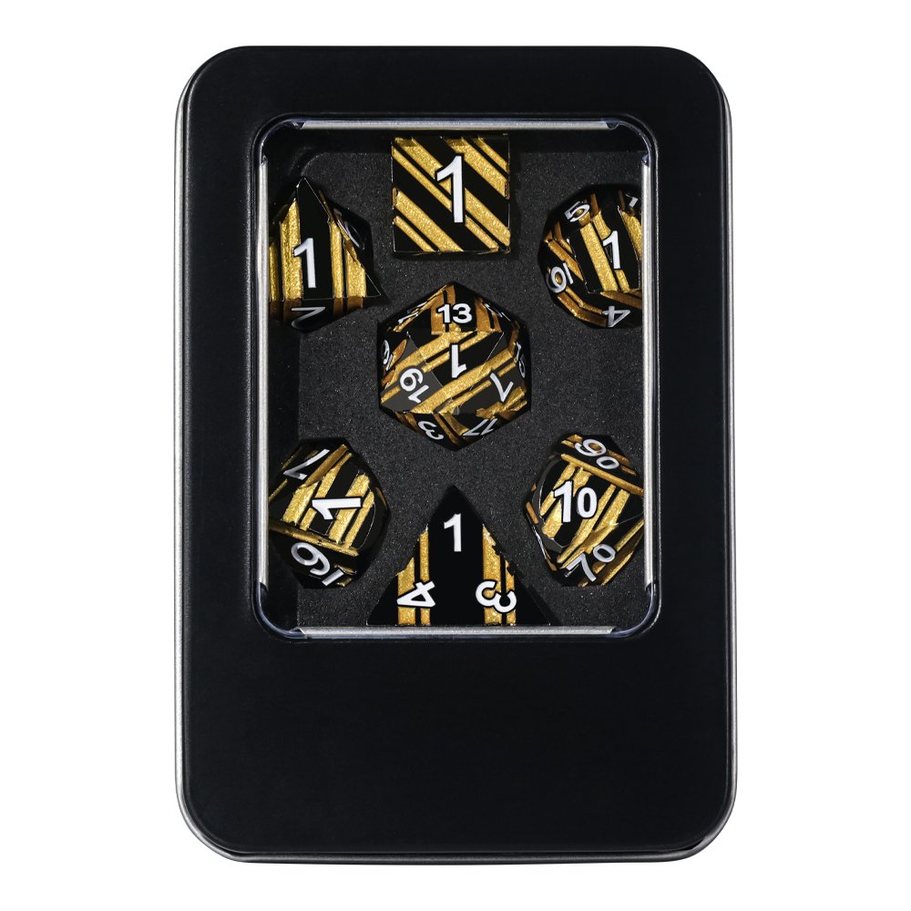 New Style Polyhedral Metal DND Dice Gold Stripe 7pcs Dice Set D&D for RPG Games And Board Games
