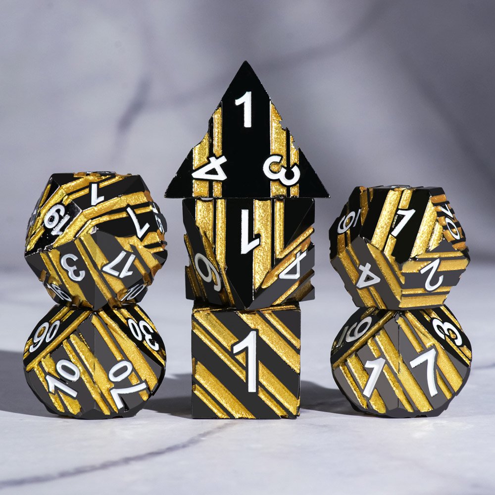 New Style Polyhedral Metal DND Dice Gold Stripe 7pcs Dice Set D&D for RPG Games And Board Games