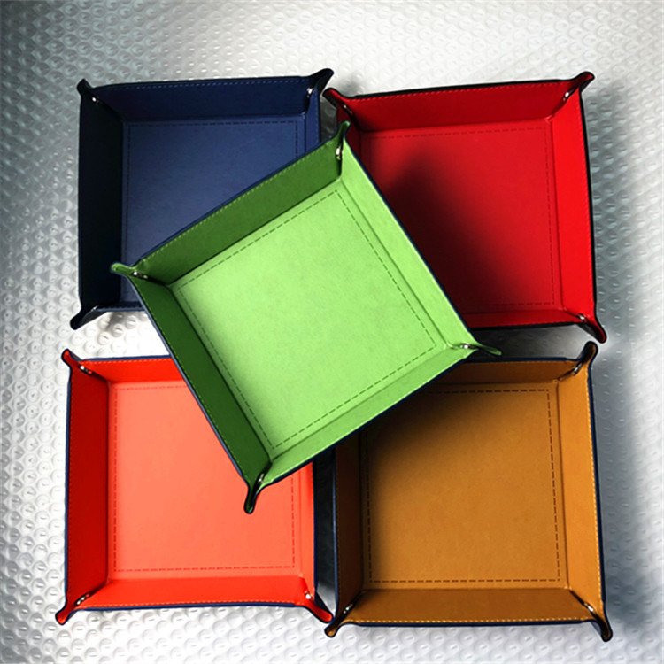 Multicolor custom Logo gambling Holder Rolling PU Leather Velvet Folding Case Dice Tray Cup Set Velvet for DND RPG Dice Tray