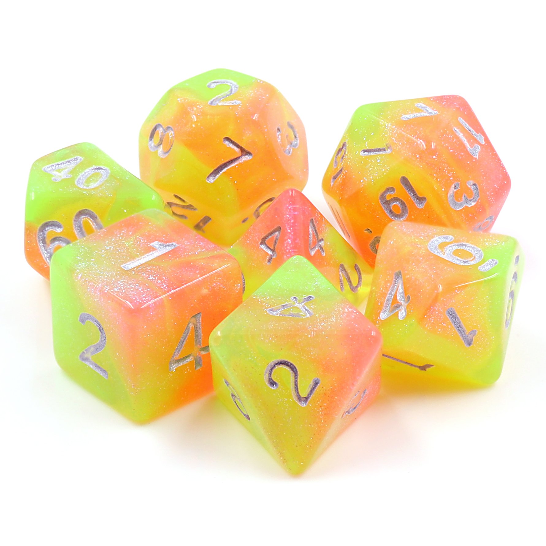7PCS DND Polyhedral D&D Dice Set Aurora Transparent Dice for Dungeons and Dragons