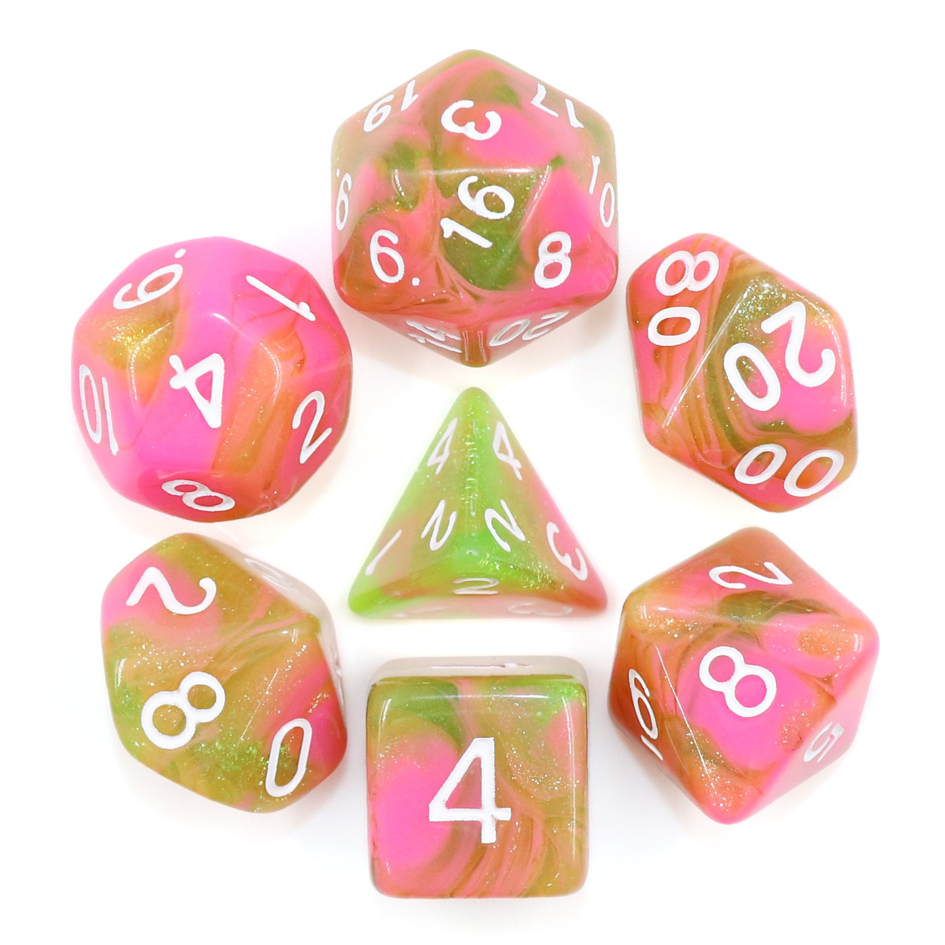 7PCS DND Polyhedral D&D Dice Set Aurora Transparent Dice for Dungeons and Dragons