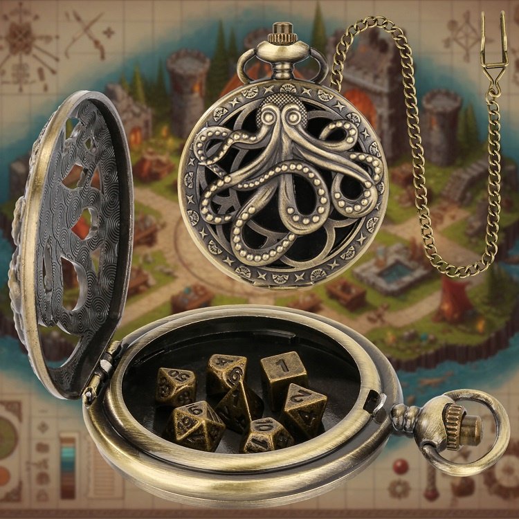 Fast Delivery Brass Cthulhu pocket watch design 6mm dice set box dice case for decoration